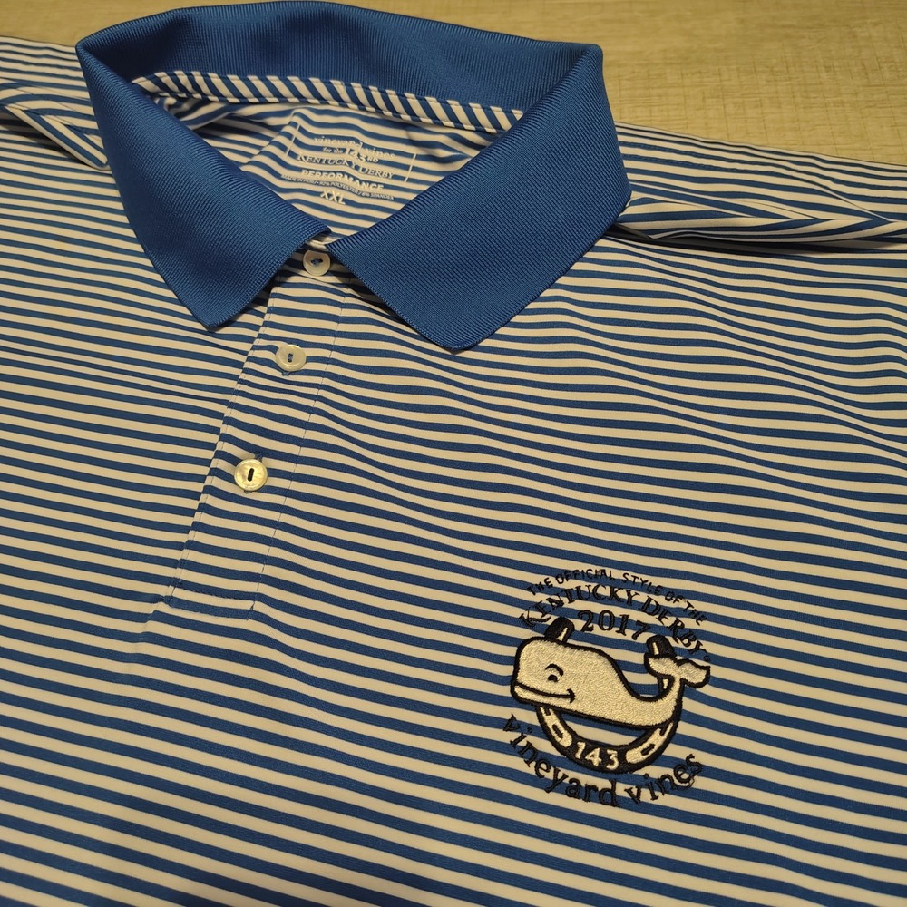 Vineyard Vines Kentucky Derby 2017 Performance Polo Shirt Mens XXL Blue Striped